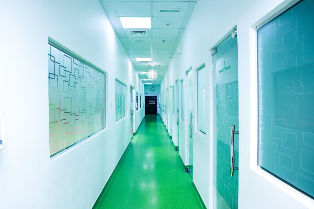 Interior hallway of Jewel Autism and Child Development Center Dubai featuring therapy rooms.