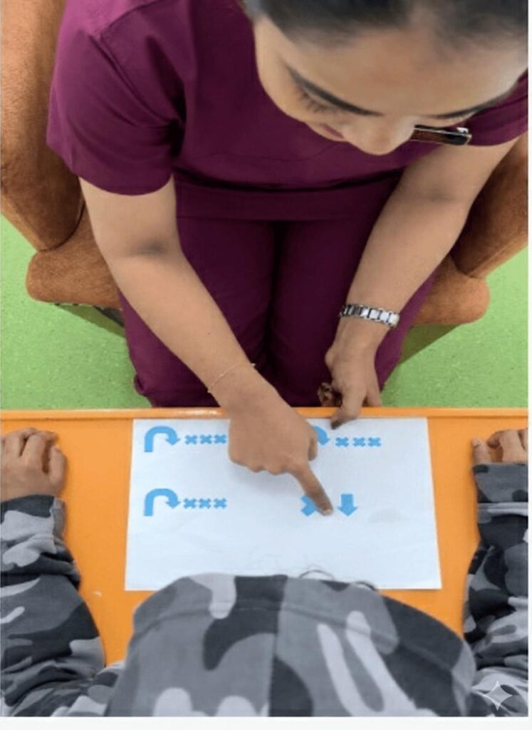 Modern therapy corridor at Jewel Autism and Child Development Center — the best speech therapy center in Dubai — with bright interiors and therapy room entrances on both sides.